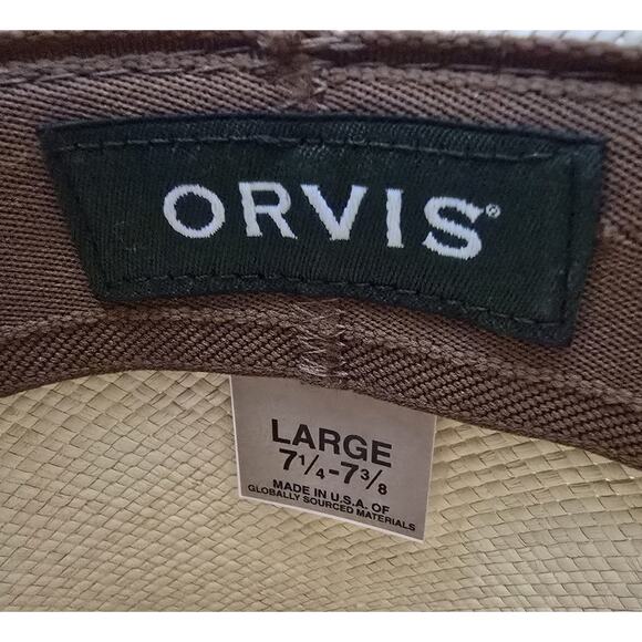 Orvis Genuine Panama Straw Hat Large Hand Woven Band 7-1/4-7 -3/8 USA Made - Picture 9 of 11